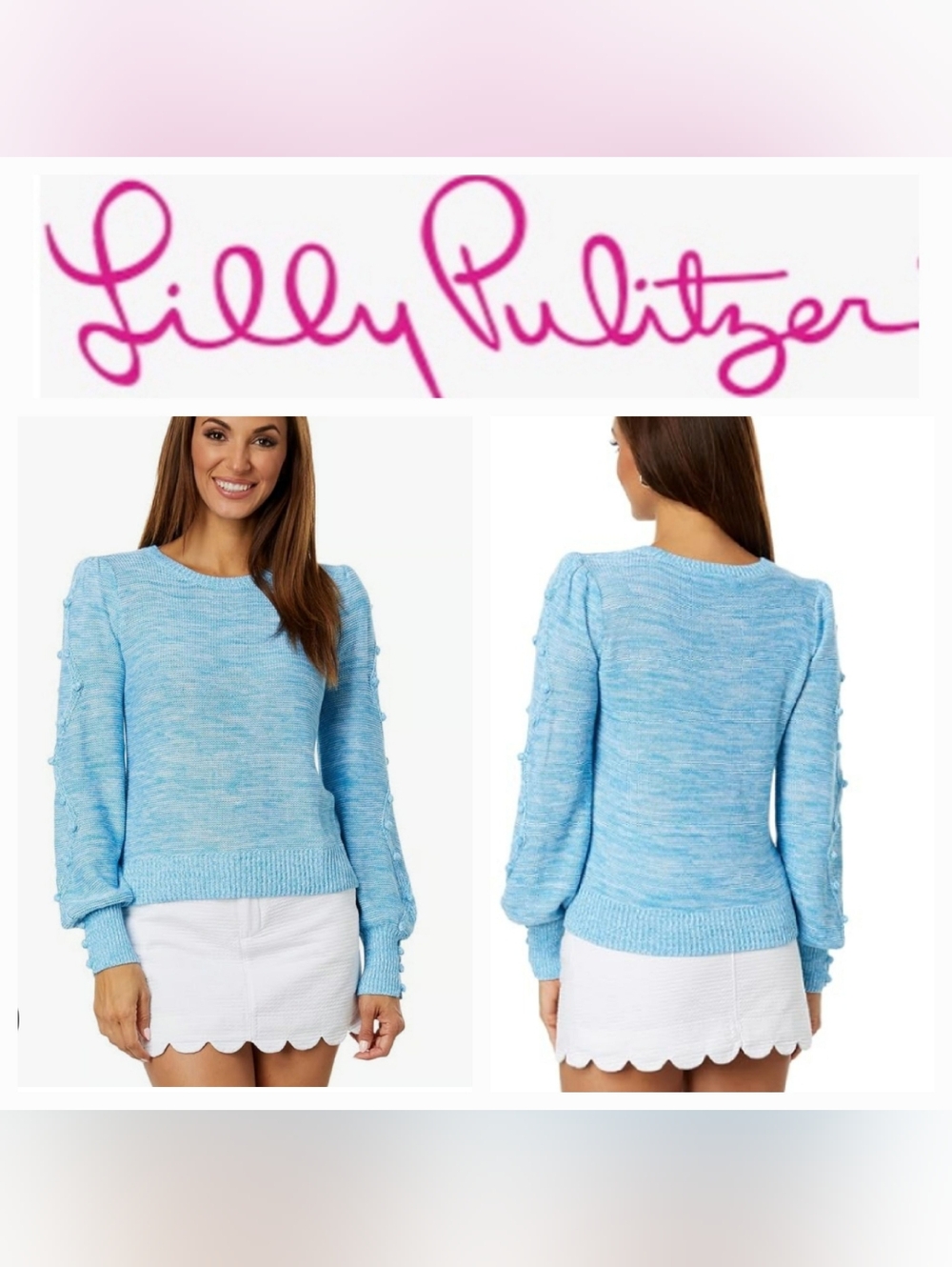 Lilly Pulitzer Attie Knit Sweater Puff Sleeve Blue Aqua Palma Marl Sz M